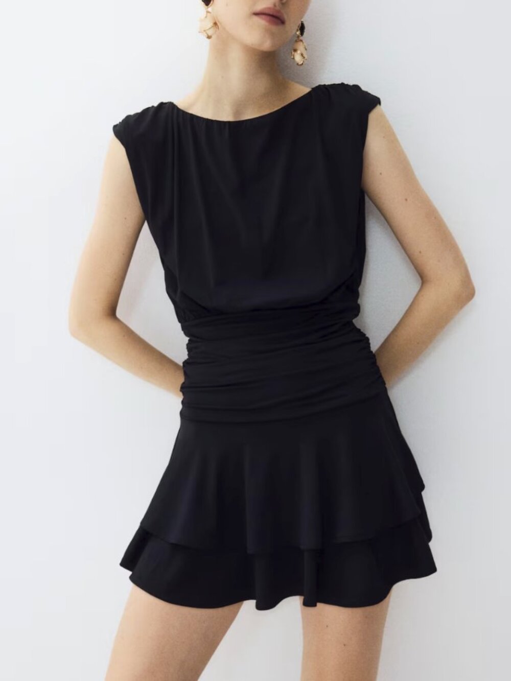 Black Drop Waist Ruffled Mini Dress - H&M - Size S
